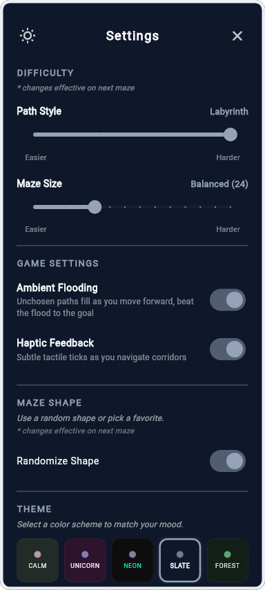 Mazefulness app screenshot 6 of 6 (pixel, dark theme)